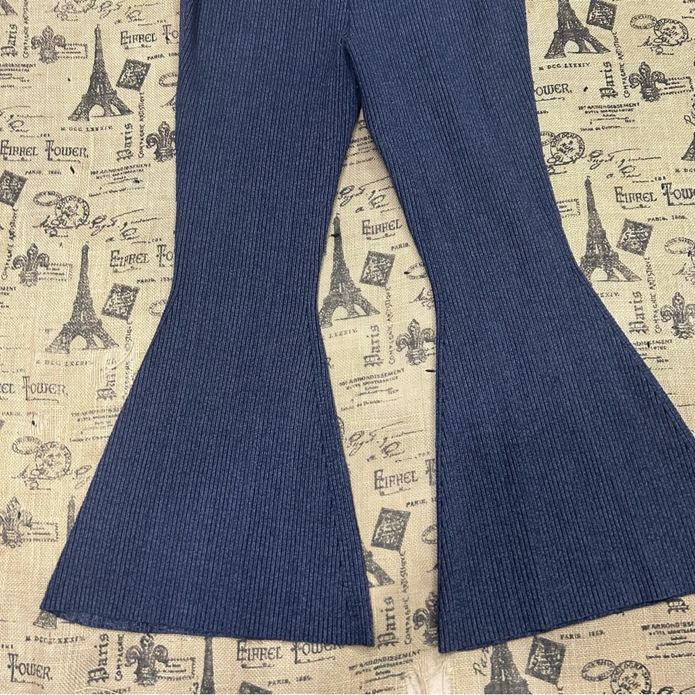 Anthropologie Pilcro Indigo Blue Sweater Ribbed Flare Sweatpants Size L - Picture 12 of 16